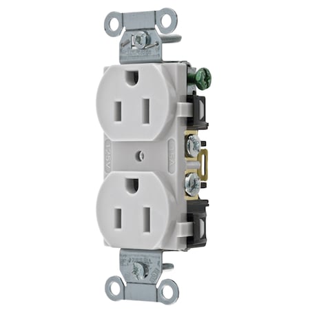 Hubbell Wiring Device-Kellems Straight Blade Receptacle, 5-15R, 15 A, 125V AC, 2 Pole, 3 Wire, Flush Mount, Grounded BR15OW